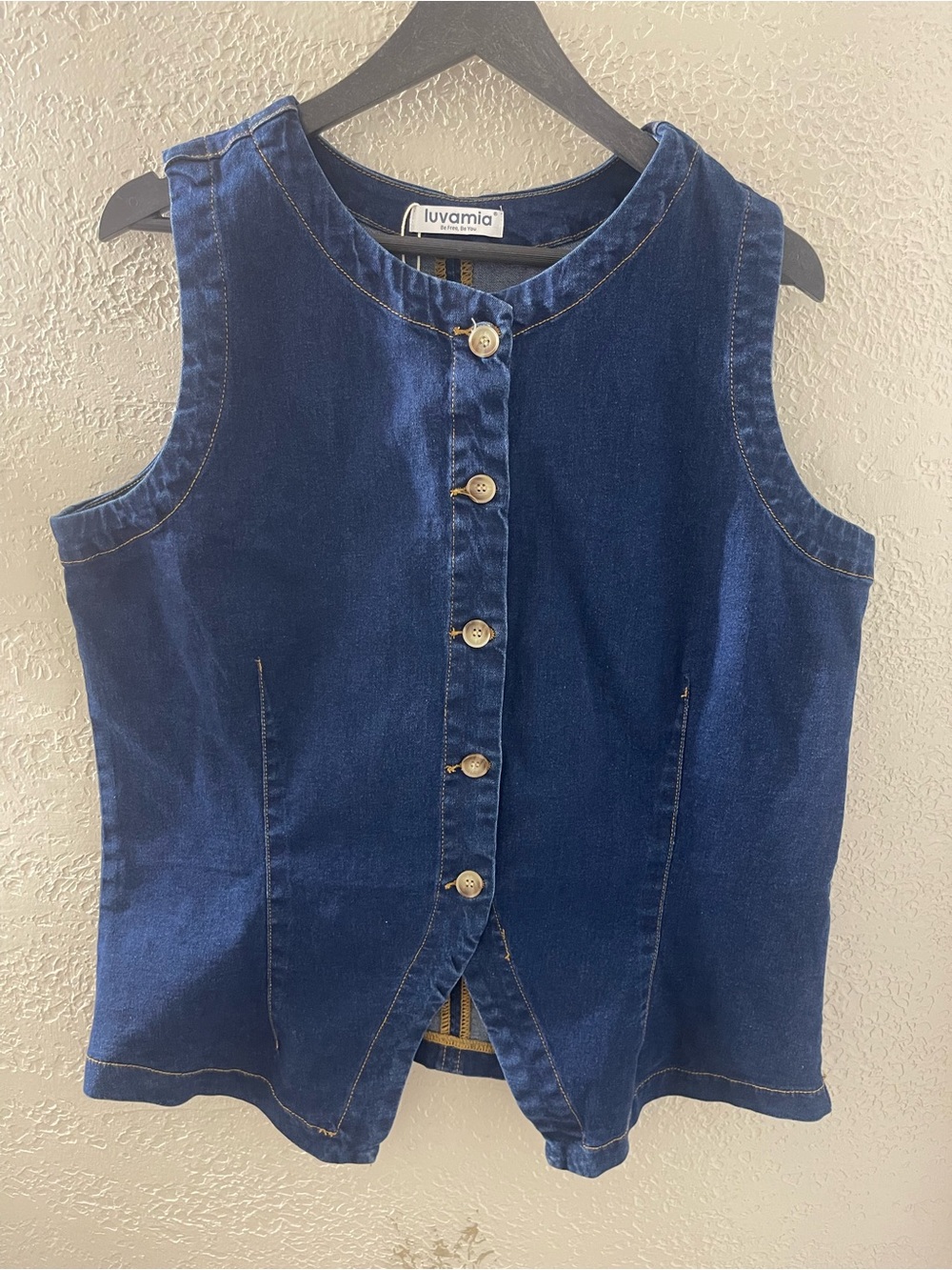 NWT Luvamia Women’s Dark Blue Casual Denim Button-Front Vest Top XLarge